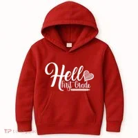 Hello First Grade Pencil Heart Kids Hoodie thumb 0