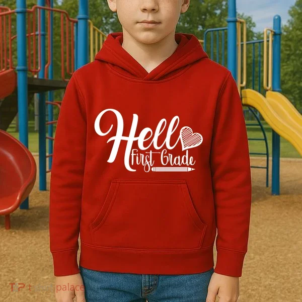Hello First Grade Pencil Heart Kids Hoodie