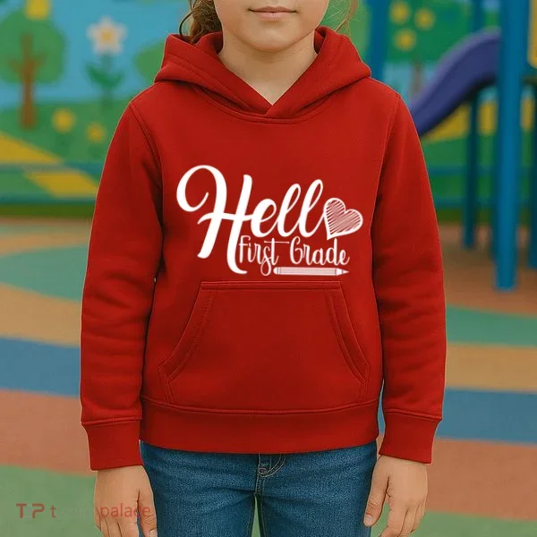 Hello First Grade Pencil Heart Kids Hoodie
