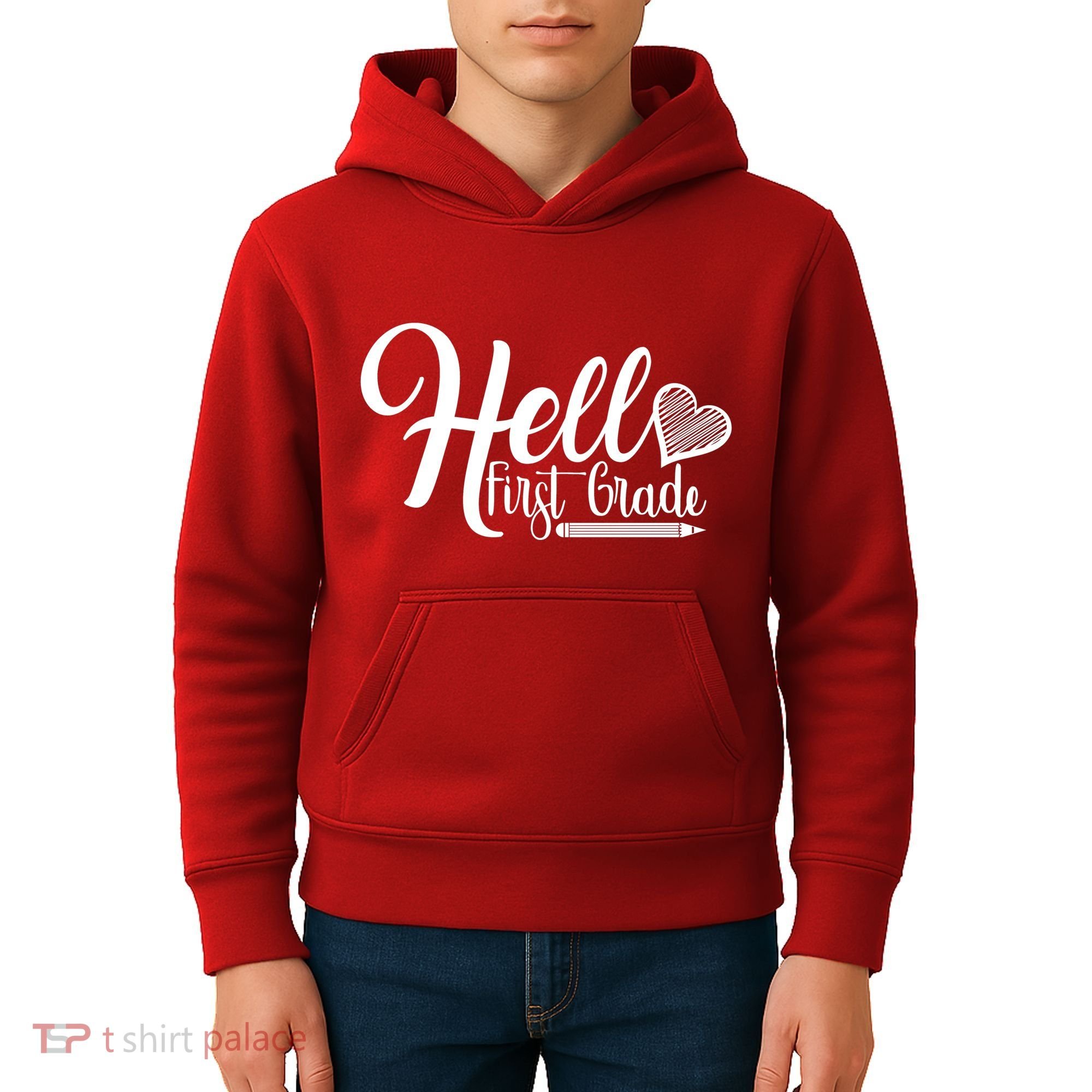 Hello First Grade Pencil Heart Kids Hoodie