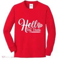 Hello First Grade Pencil Heart Kids Long Sleeve Shirt thumb 0
