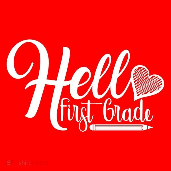 Hello First Grade Pencil Heart Kids Long Sleeve Shirt