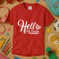Hello First Grade Pencil Heart Kids T-Shirt thumb 3
