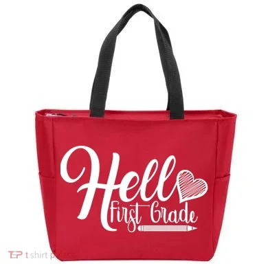 Hello First Grade Pencil Heart Tote Bag