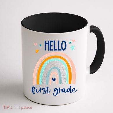 Hello First Grade Retro Rainbow Coffee Mug back