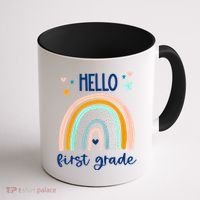 Hello First Grade Retro Rainbow Coffee Mug thumb 1