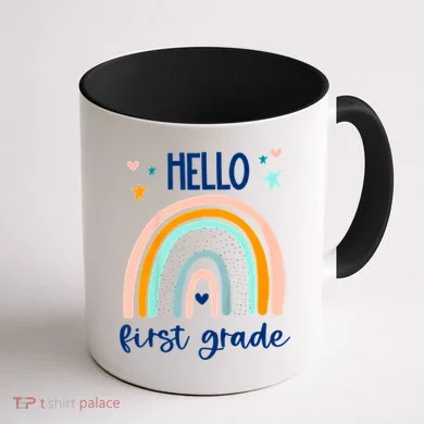 Hello First Grade Retro Rainbow Coffee Mug back