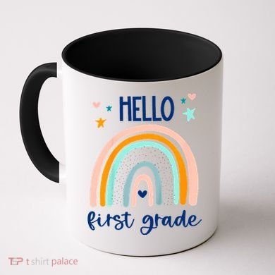 Hello First Grade Retro Rainbow Coffee Mug