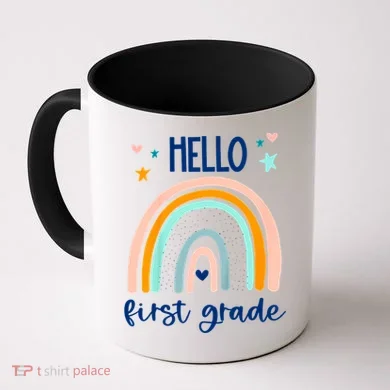 Hello First Grade Retro Rainbow Coffee Mug