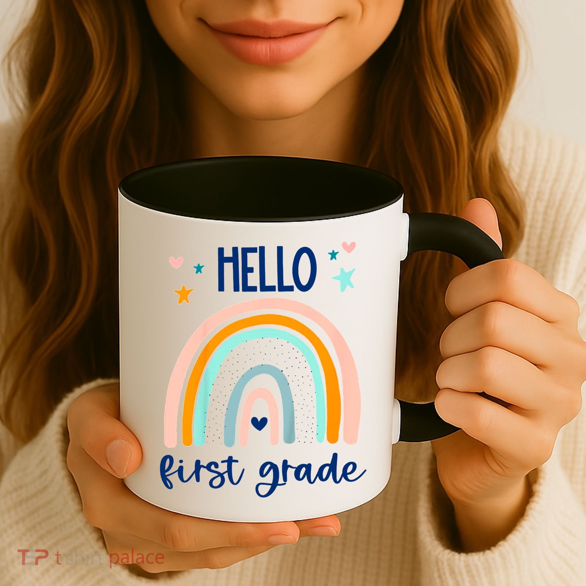 Hello First Grade Retro Rainbow Coffee Mug