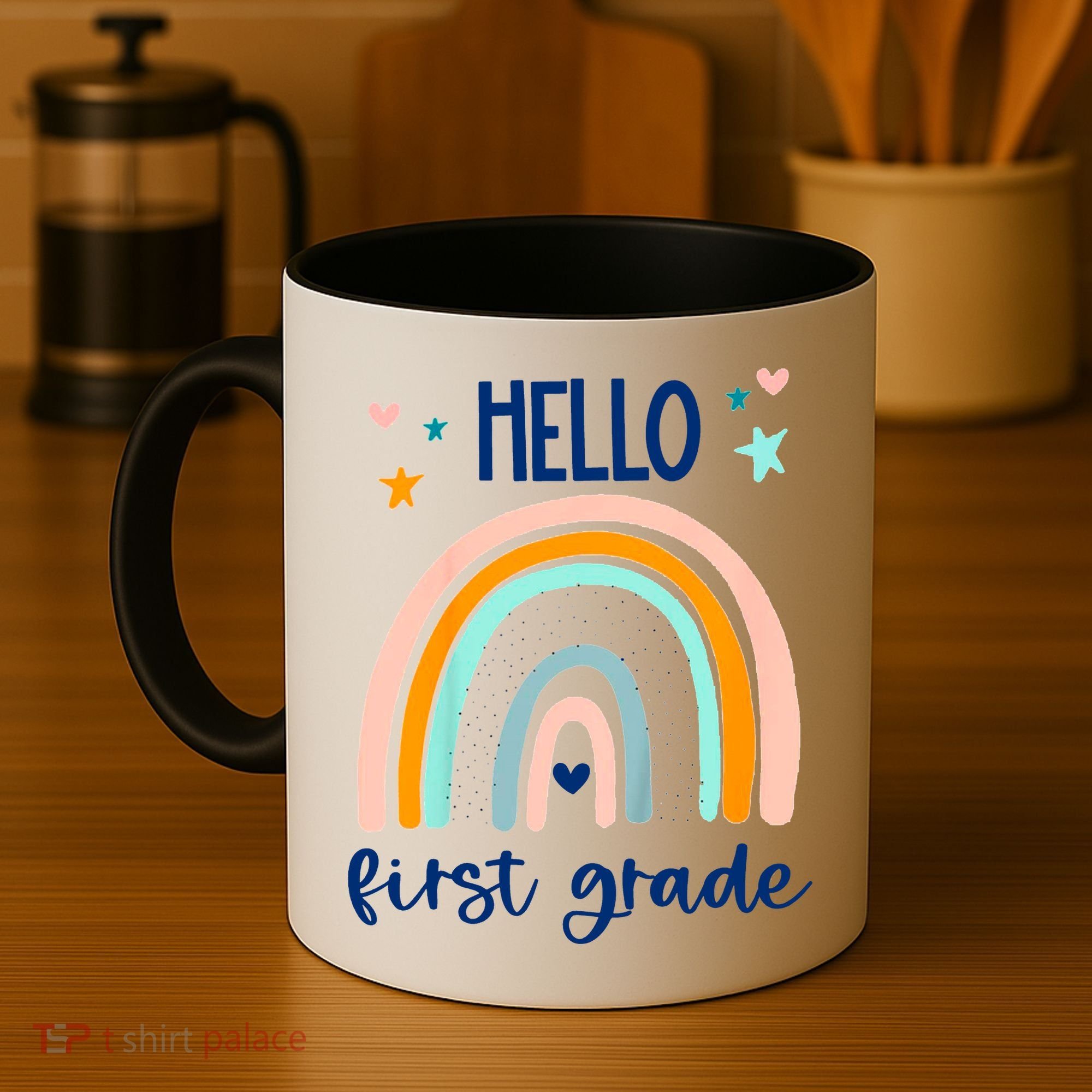 Hello First Grade Retro Rainbow Coffee Mug