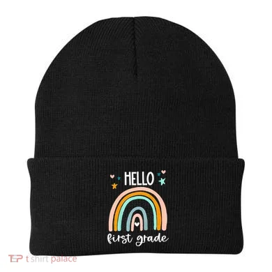 Hello First Grade Retro Rainbow Beanie