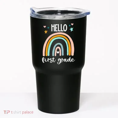 Hello First Grade Retro Rainbow Tumbler