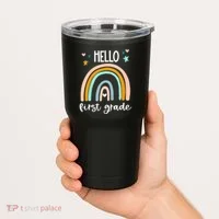Hello First Grade Retro Rainbow Tumbler thumb 2