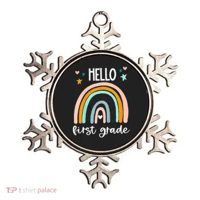 Hello First Grade Retro Rainbow Ornament