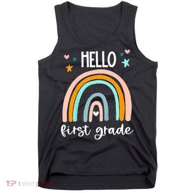 Hello First Grade Retro Rainbow Tank Top
