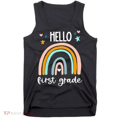 Hello First Grade Retro Rainbow Tank Top