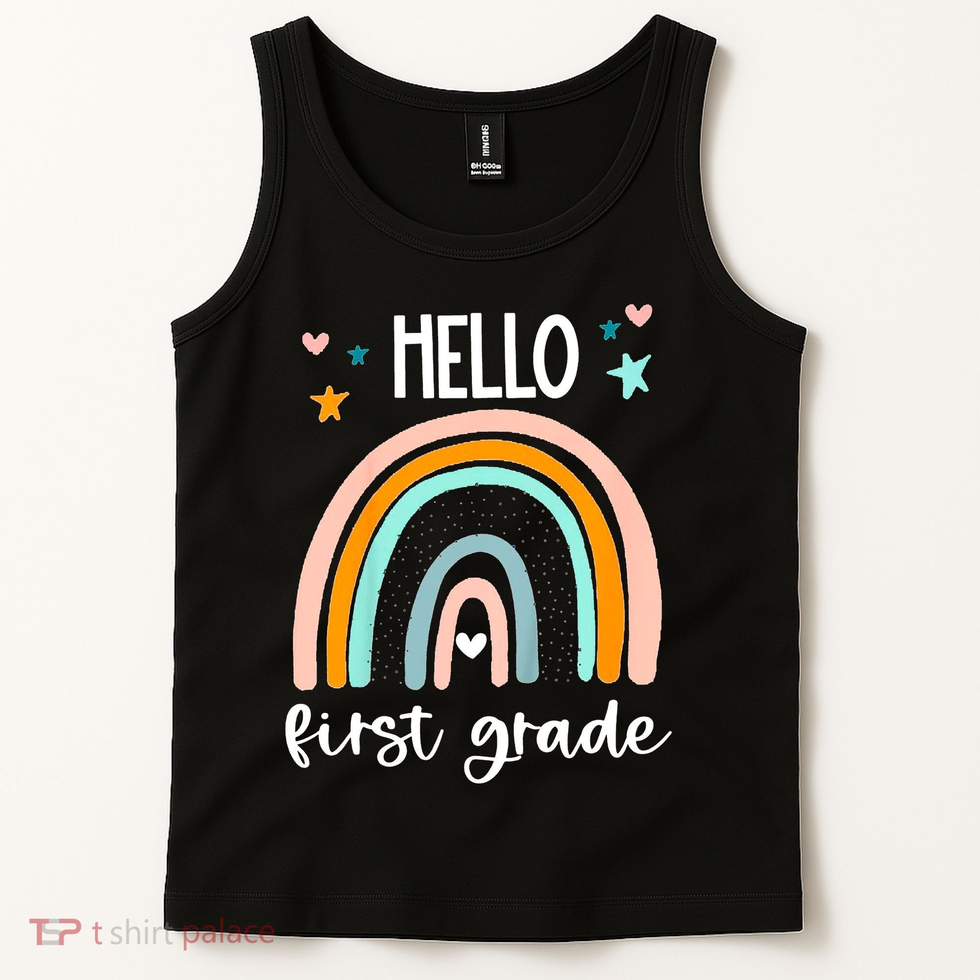 Hello First Grade Retro Rainbow Tank Top