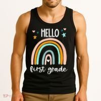 Hello First Grade Retro Rainbow Tank Top thumb 3
