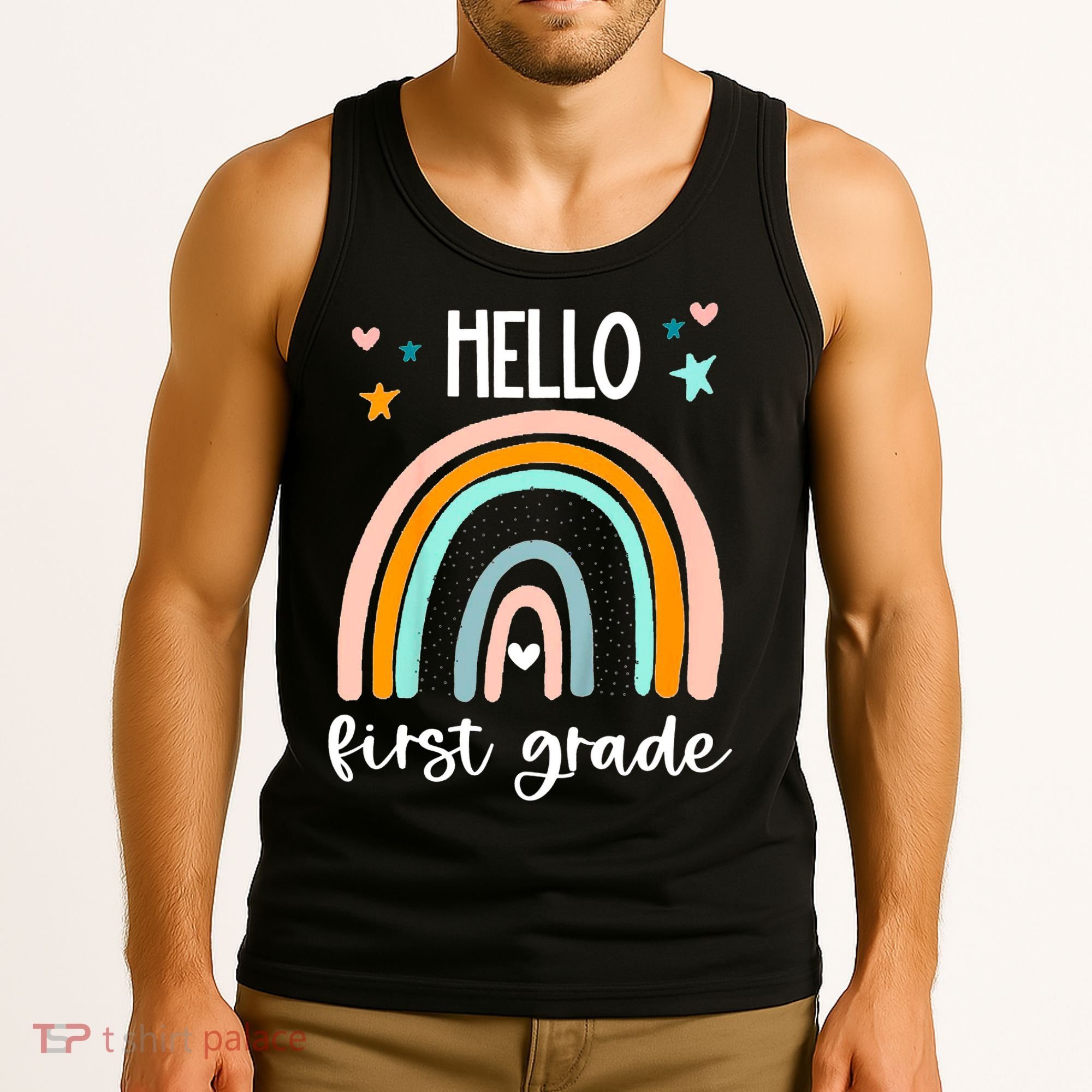 Hello First Grade Retro Rainbow Tank Top