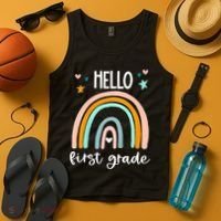 Hello First Grade Retro Rainbow Tank Top thumb 4