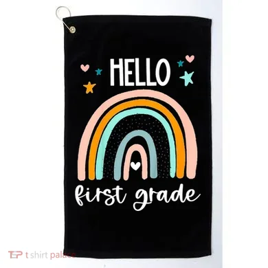 Hello First Grade Retro Rainbow Golf Towel