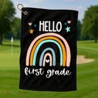 Hello First Grade Retro Rainbow Golf Towel thumb 1