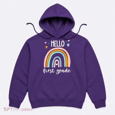 Hello First Grade Retro Rainbow Hoodie