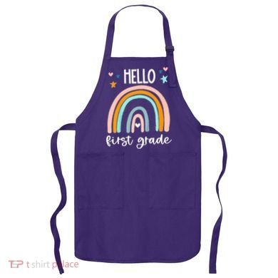 Hello First Grade Retro Rainbow Apron