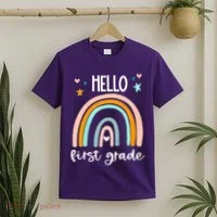 Hello First Grade Retro Rainbow T-Shirt thumb 2