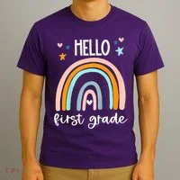 Hello First Grade Retro Rainbow T-Shirt thumb 3