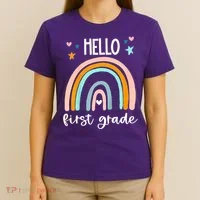 Hello First Grade Retro Rainbow T-Shirt thumb 4