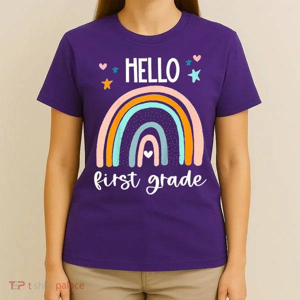Hello First Grade Retro Rainbow T-Shirt