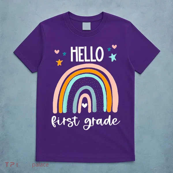 Hello First Grade Retro Rainbow T-Shirt