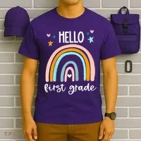 Hello First Grade Retro Rainbow T-Shirt thumb 6