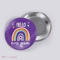 Hello First Grade Retro Rainbow Button thumb 0