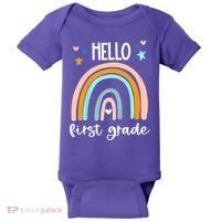 Hello First Grade Retro Rainbow Baby Bodysuit thumb 0