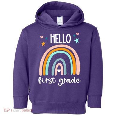 Hello First Grade Retro Rainbow Toddler Hoodie