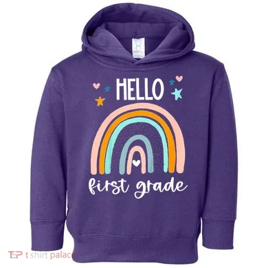 Hello First Grade Retro Rainbow Toddler Hoodie
