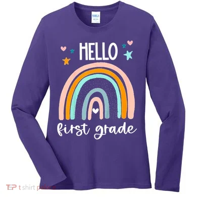 Hello First Grade Retro Rainbow Women's Long Sleeve Shirt