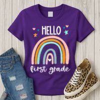 Hello First Grade Retro Rainbow Women's T-Shirt thumb 3