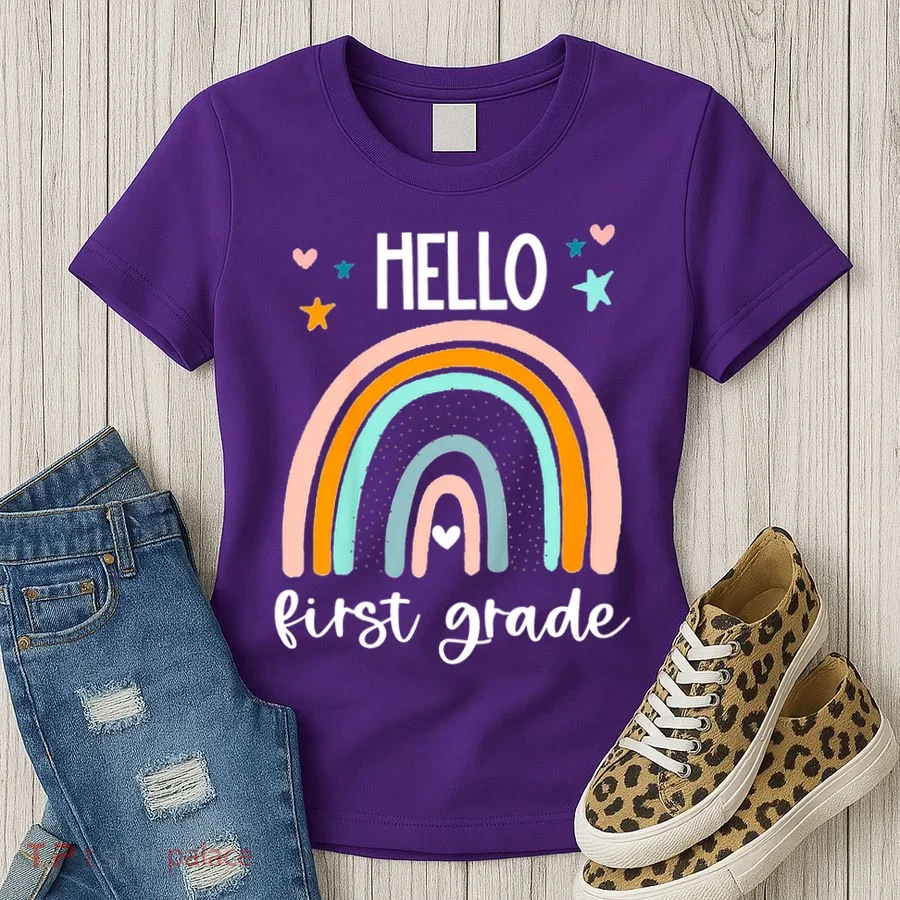 Hello First Grade Retro Rainbow Women's T-Shirt