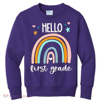 Hello First Grade Retro Rainbow Kids Sweatshirt