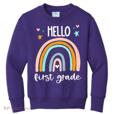 Hello First Grade Retro Rainbow Kids Sweatshirt
