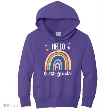 Hello First Grade Retro Rainbow Kids Hoodie