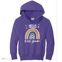 Hello First Grade Retro Rainbow Kids Hoodie thumb 0