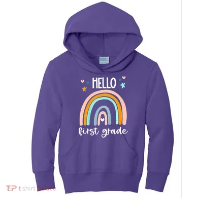 Hello First Grade Retro Rainbow Kids Hoodie