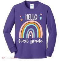 Hello First Grade Retro Rainbow Kids Long Sleeve Shirt thumb 0