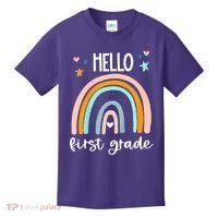 Hello First Grade Retro Rainbow Kids T-Shirt thumb 0