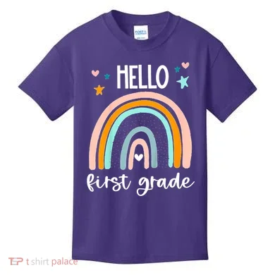 Hello First Grade Retro Rainbow Kids T-Shirt